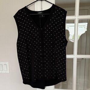 DKNY Black V-Neck Top with Sulver Accents